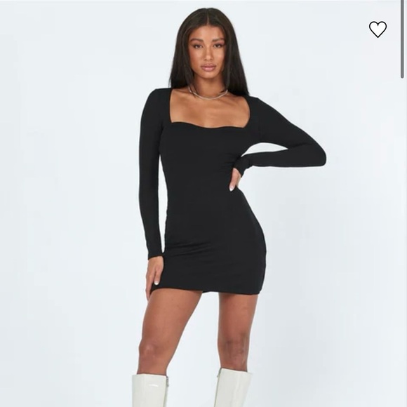 NWT Princess Polly Nolan Mini Dress Black Long Sleeve Bodycon Dress Size 16 - Picture 1 of 14